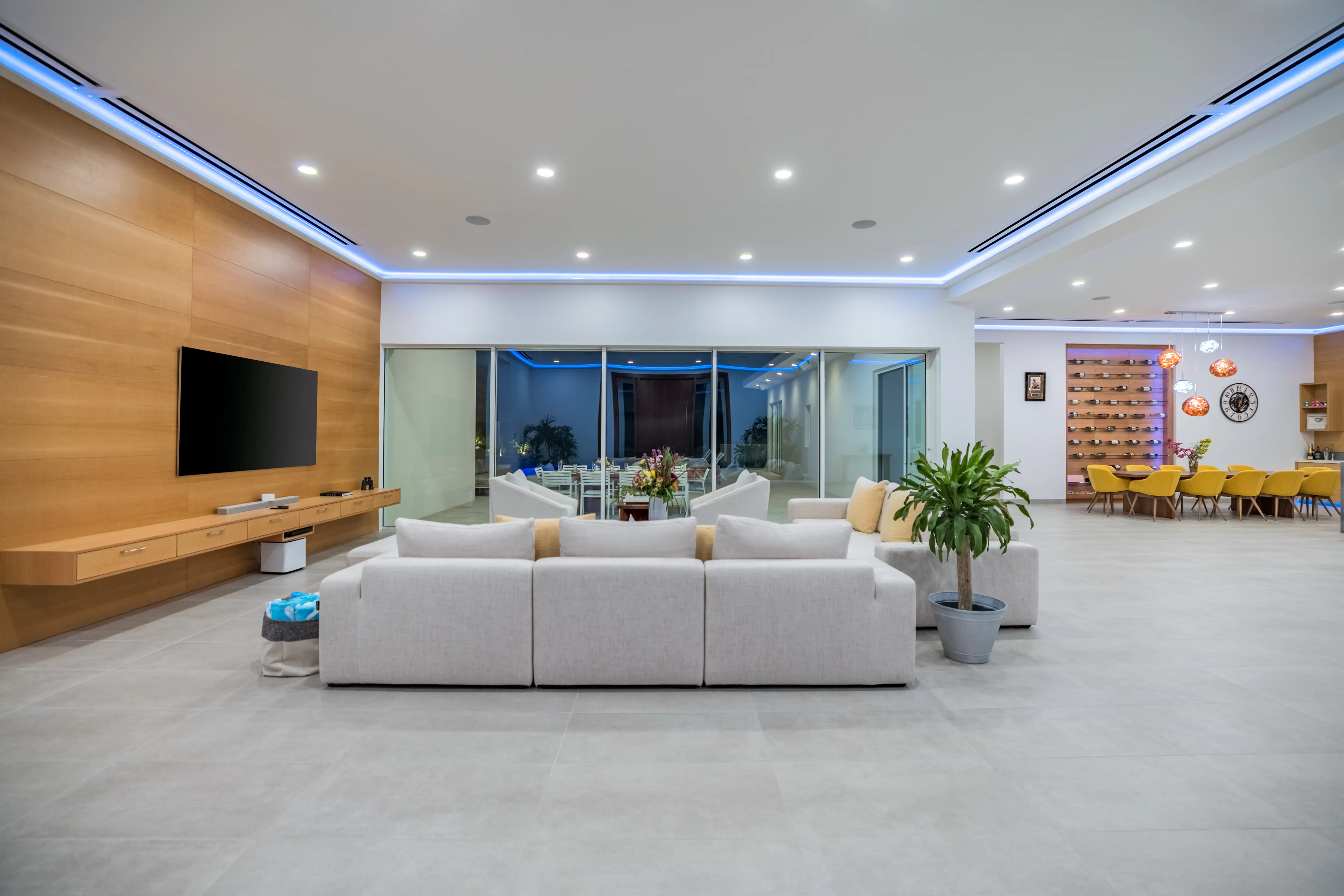 Living room with sculpted lighting