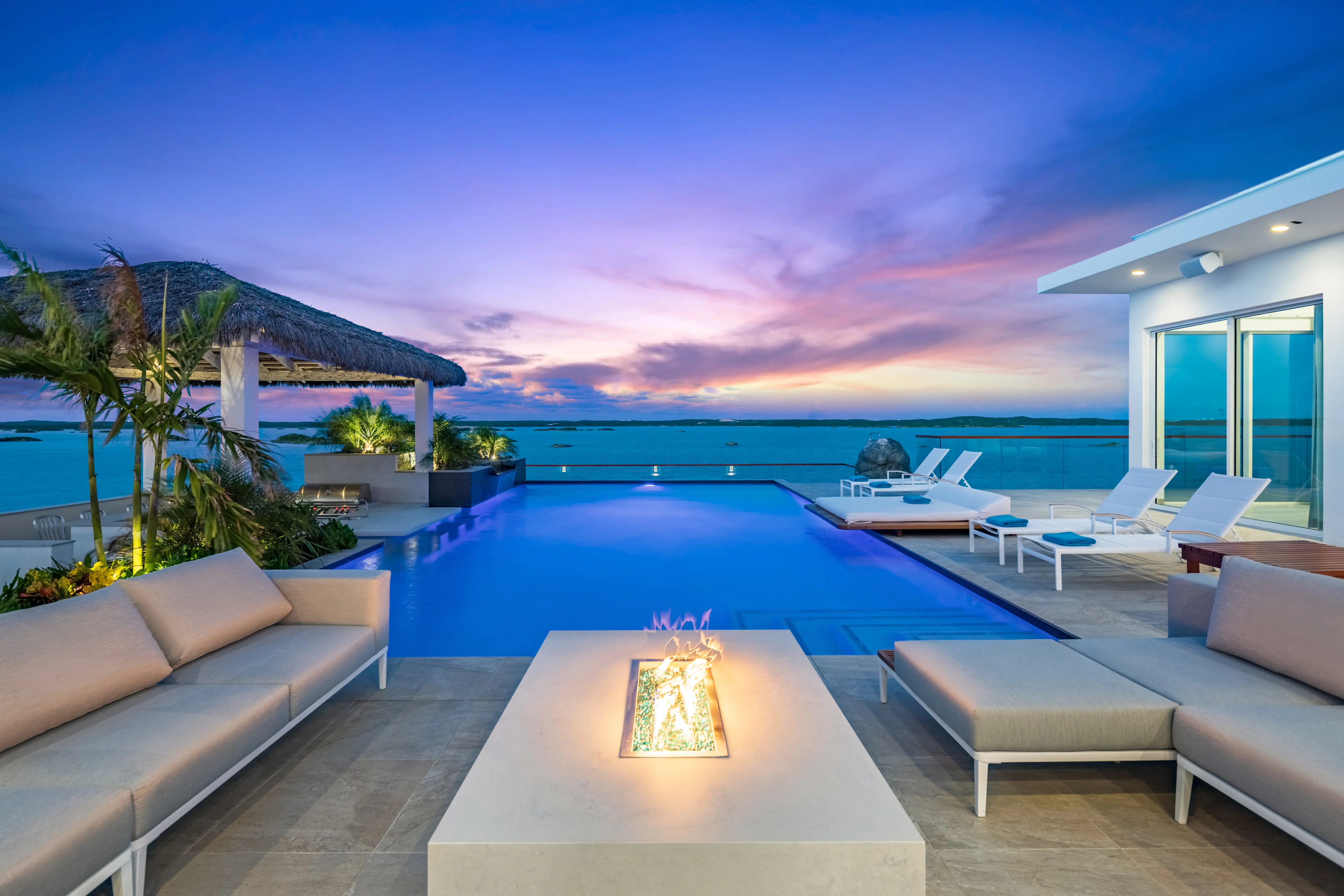 Pool and terrace at golden hour